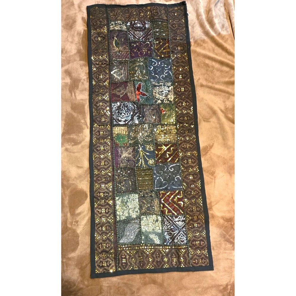 Table Runner Topper Wall Hanging Decor  Made in India Quilted Sequined‎ Artisan